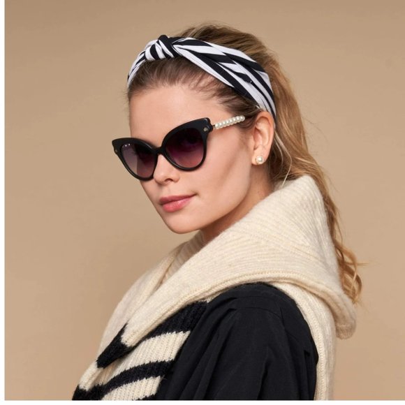 Lele Sadoughi Betty Headbands Striped Stretch Black And White Bow Set Of 2 - Picture 2 of 7